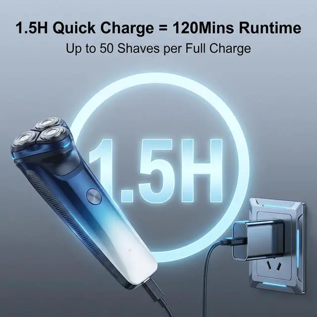 Alt view image 6 of 6 - Electric Razor for Men, 2026 Upgraded Electric Shavers for Men, USB-C Rechargeable, Wet & Dry Shaver with Pop-up Trimmer and Travel Case (Blue)