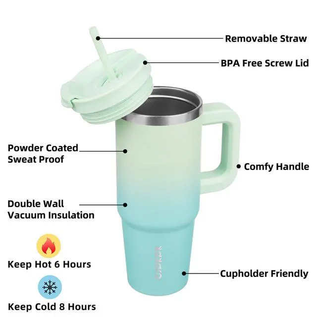 Alt view image 2 of 6 - 30 oz Insulated Tumbler with Handle & Straw, Stainless Steel