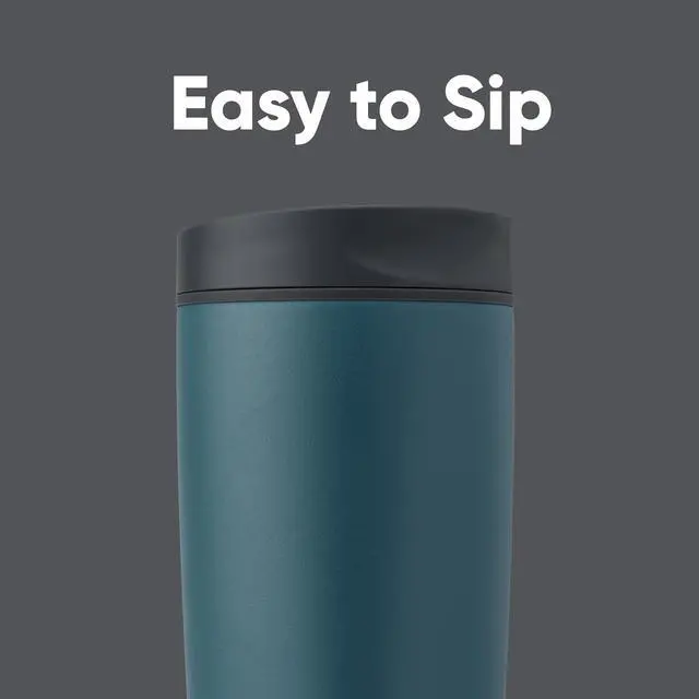 Alt view image 2 of 5 - SmoothSip Slider Insulated Stainless Steel Coffee Tumbler, Reusable Iced Coffee Cup, Hot Coffee Travel Mug, BPA Free 20 oz, Grey/Blue (High Dive)
