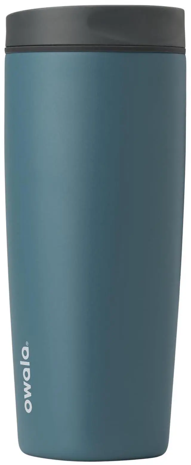 Main image of SmoothSip Slider Insulated Stainless Steel Coffee Tumbler, Reusable Iced Coffee Cup, Hot Coffee Travel Mug, BPA Free 20 oz, Grey/Blue (High Dive)