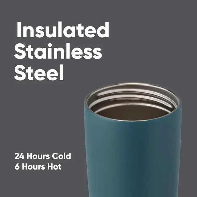 Alt view image 4 of 5 - SmoothSip Slider Insulated Stainless Steel Coffee Tumbler, Reusable Iced Coffee Cup, Hot Coffee Travel Mug, BPA Free 20 oz, Grey/Blue (High Dive)