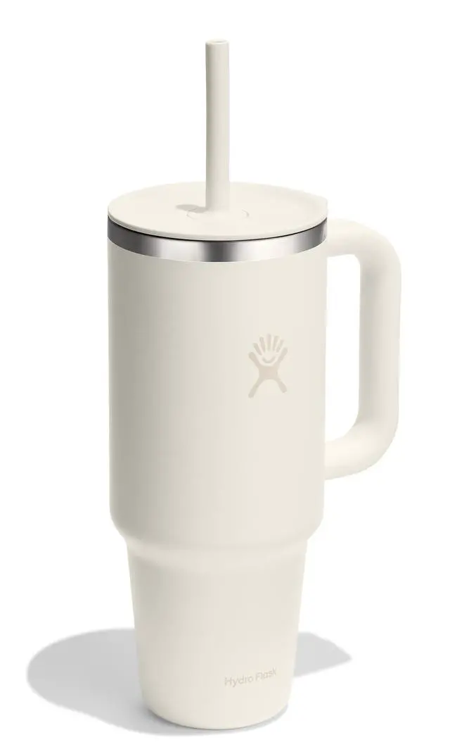 Alt view image 2 of 6 - 40 Oz Travel Tumbler with Handle, Lid and Straw - Insulated Stainless Steel in 40 Oz Ivory