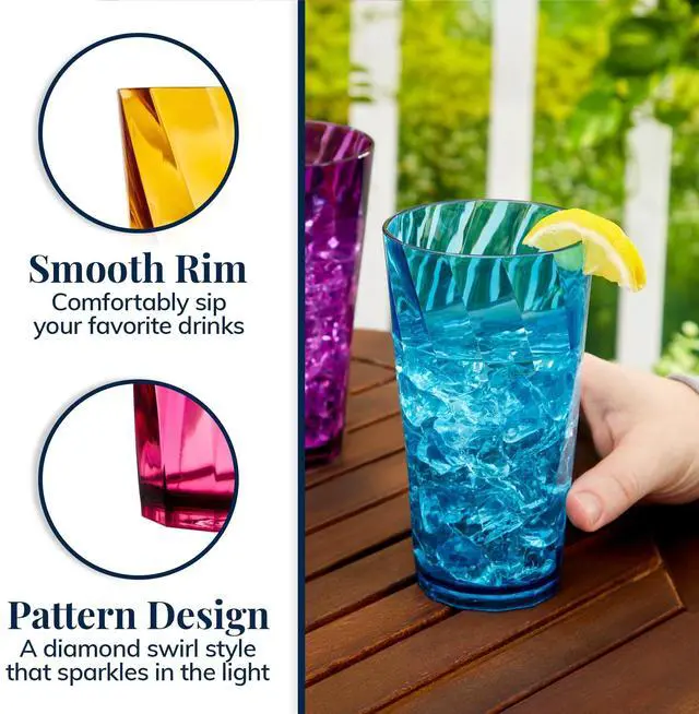 Alt view image 4 of 7 - Optix Plastic Reusable Drinking Glasses (Set of 8) 20oz Water Cups in Jewel Tone Colors | BPA-Free Tumblers, Made in USA | Top-Rack Dishwasher Safe