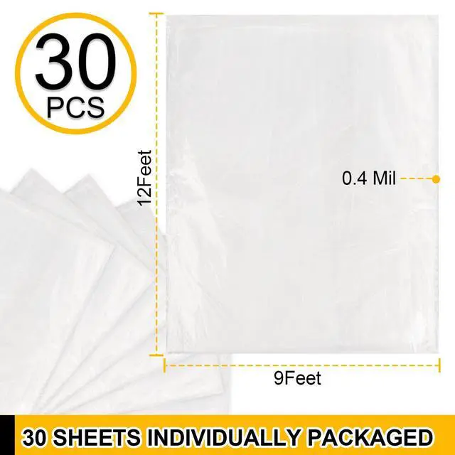 Alt view image 2 of 6 - 30 Pack Plastic Drop Cloth, 9x12 Ft Plastic Sheeting for Painting