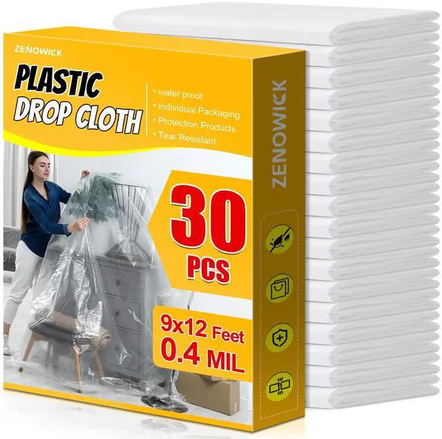 Main image of 30 Pack Plastic Drop Cloth, 9x12 Ft Plastic Sheeting for Painting