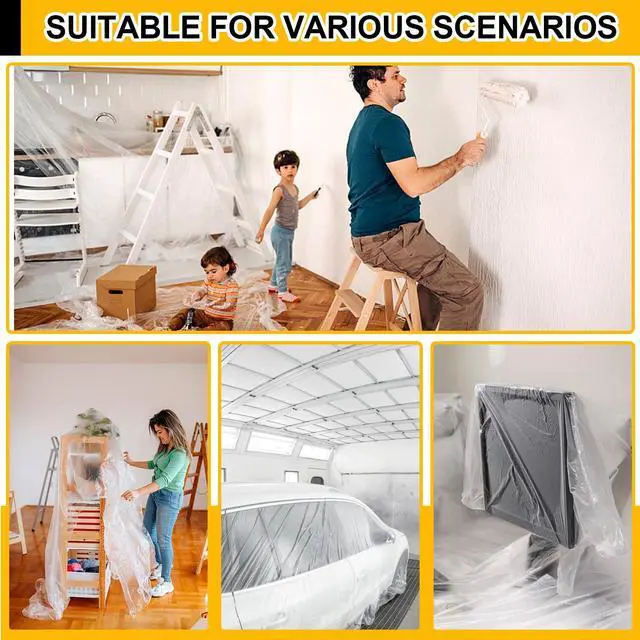 Alt view image 4 of 6 - 30 Pack Plastic Drop Cloth, 9x12 Ft Plastic Sheeting for Painting