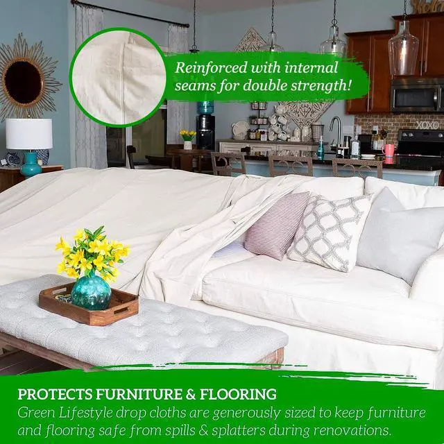 Alt view image 3 of 6 - All Purpose Canvas Drop Cloths - Drop Cloth for Painting, Floor Cover, Heavy Duty Protection for Furniture & Surfaces, Reusable Painters Canvas Tarp for Renovation & Home (4x12)