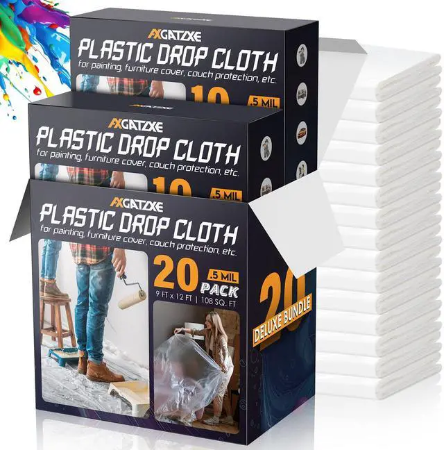 Main image of 12 x 9 Ft Plastic Drop Cloths for Painting (20-Pack)