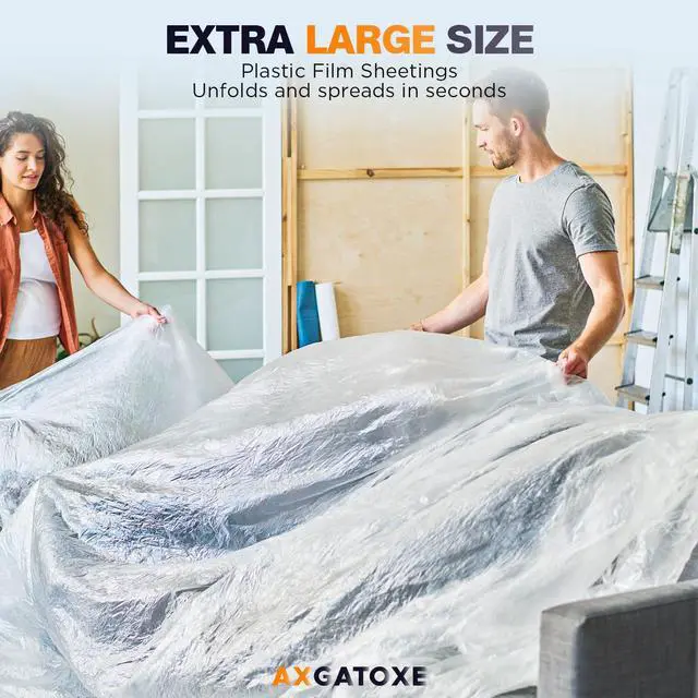 Alt view image 3 of 7 - 12 x 9 Ft Plastic Drop Cloths for Painting (20-Pack)