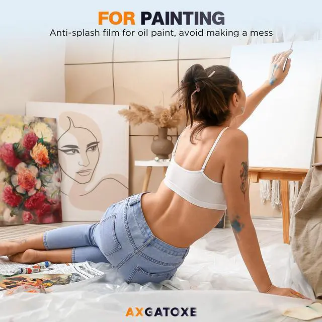 Alt view image 4 of 7 - 12 x 9 Ft Plastic Drop Cloths for Painting (20-Pack)