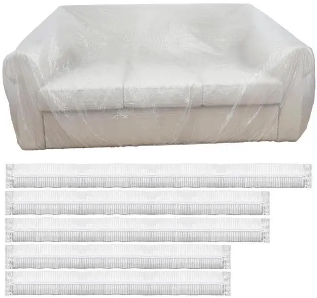 Main image of 5 Pcs Disposable Furniture Dust Covers with Elastic, Plastic Dust Cover for Sofa Chair Dining Table TV Stand, Extra Large Clear Couch Bed Protector Covers for Moving and Storage, 3 Sizes (1XL 2L 2M)