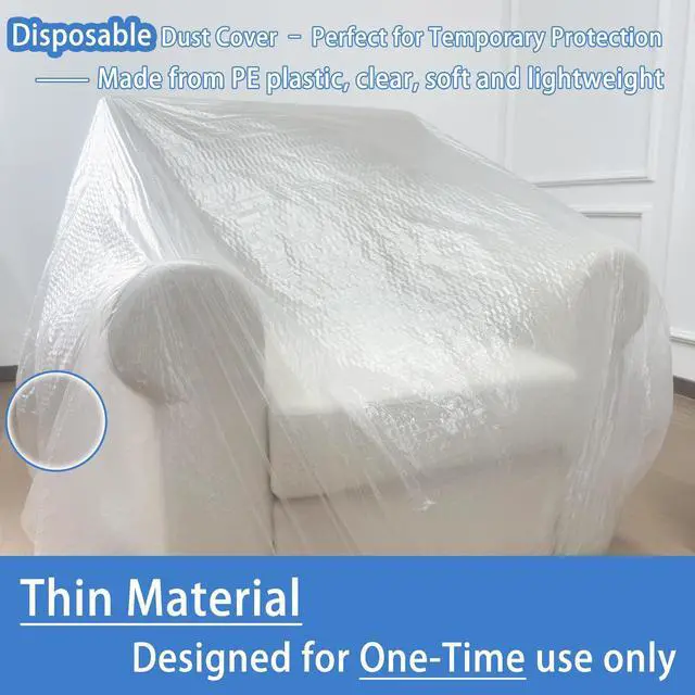 Alt view image 2 of 7 - 5 Pcs Disposable Furniture Dust Covers with Elastic, Plastic Dust Cover for Sofa Chair Dining Table TV Stand, Extra Large Clear Couch Bed Protector Covers for Moving and Storage, 3 Sizes (1XL 2L 2M)