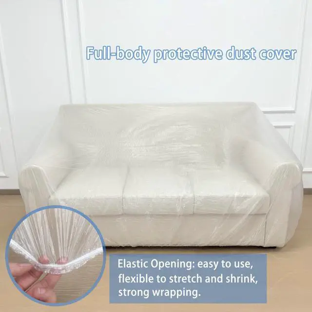 Alt view image 4 of 7 - 5 Pcs Disposable Furniture Dust Covers with Elastic, Plastic Dust Cover for Sofa Chair Dining Table TV Stand, Extra Large Clear Couch Bed Protector Covers for Moving and Storage, 3 Sizes (1XL 2L 2M)