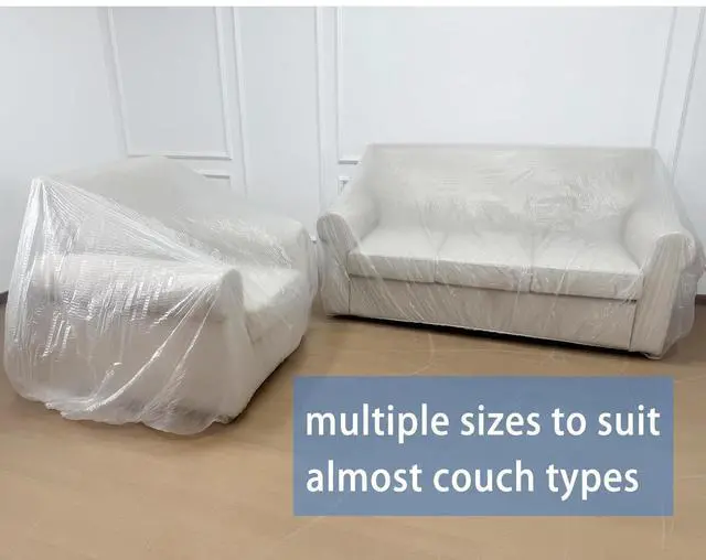 Alt view image 5 of 7 - 5 Pcs Disposable Furniture Dust Covers with Elastic, Plastic Dust Cover for Sofa Chair Dining Table TV Stand, Extra Large Clear Couch Bed Protector Covers for Moving and Storage, 3 Sizes (1XL 2L 2M)