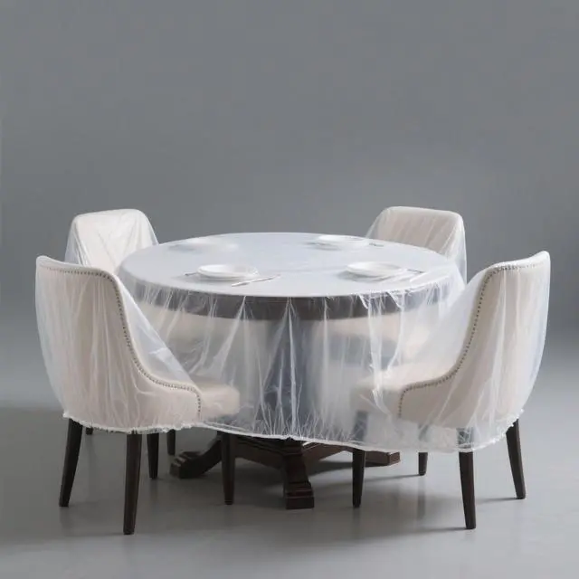 Alt view image 6 of 7 - 5 Pcs Disposable Furniture Dust Covers with Elastic, Plastic Dust Cover for Sofa Chair Dining Table TV Stand, Extra Large Clear Couch Bed Protector Covers for Moving and Storage, 3 Sizes (1XL 2L 2M)
