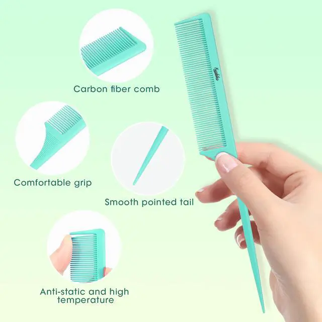Alt view image 4 of 7 - 2Pcs Rat Tail Comb Parting Combs for Women, Fine Tooth Parting Tip Carbon Fiber Root Teasing Anti Static Hair Comb for Styling (Green,Black)