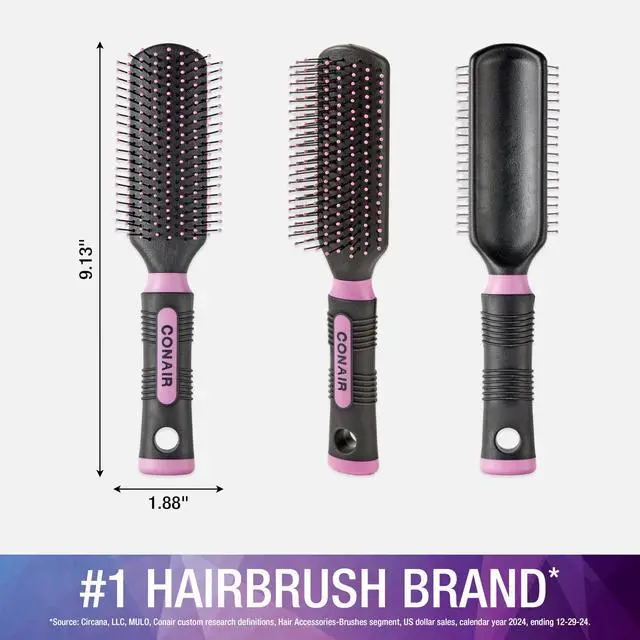 Alt view image 2 of 2 - Salon Results Hairbrush - Hair brush for Men and Women - Detangling - suitable for all hair types -features Nylon Bristles - Pink/Black