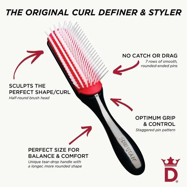 Alt view image 5 of 7 - Curly Hair Brush D3 (Black & Red) 7 Row Styling Brush for Detangling, Separating, Shaping and Defining Curls - For Women and Men
