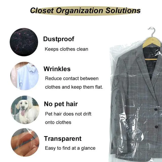 Alt view image 6 of 6 - 30 Pack Clear Plastic Clothes Covers 35.4inch Dry Cleaning Hanging Dust Proof Garment Bags for Home Storage Clothing Stores & Dry Cleaners.