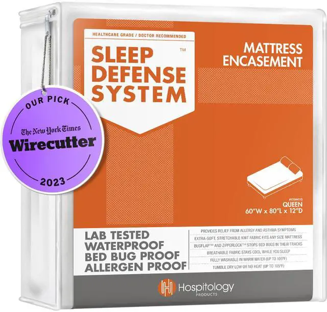Main image of Mattress Encasement - Zippered Bed Bug Dust Mite Proof Hypoallergenic - Sleep Defense System - Queen - Waterproof - Stretchable - Standard 12" Depth - 60" W x 80" L