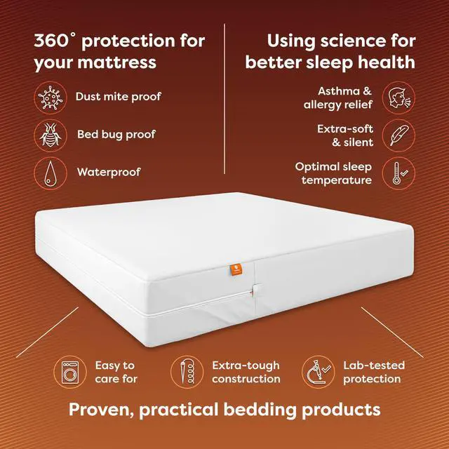 Alt view image 2 of 7 - Mattress Encasement - Zippered Bed Bug Dust Mite Proof Hypoallergenic - Sleep Defense System - Queen - Waterproof - Stretchable - Standard 12" Depth - 60" W x 80" L