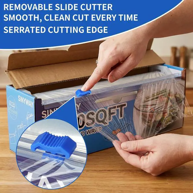 Alt view image 3 of 7 - 12" x 2300 SqFt Plastic Wrap with Slide Cutter, Commercial Size Cling Wrap for Kitchen, Extra-Long Roll with Built-in Roller, Heavy Duty Plastic Food Wrap for Home or Restaurant BPA Free