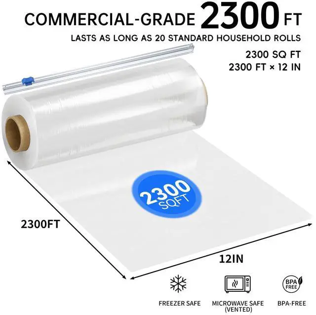 Alt view image 5 of 7 - 12" x 2300 SqFt Plastic Wrap with Slide Cutter, Commercial Size Cling Wrap for Kitchen, Extra-Long Roll with Built-in Roller, Heavy Duty Plastic Food Wrap for Home or Restaurant BPA Free