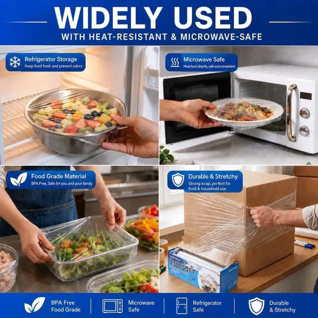 Alt view image 6 of 7 - 12" x 2300 SqFt Plastic Wrap with Slide Cutter, Commercial Size Cling Wrap for Kitchen, Extra-Long Roll with Built-in Roller, Heavy Duty Plastic Food Wrap for Home or Restaurant BPA Free
