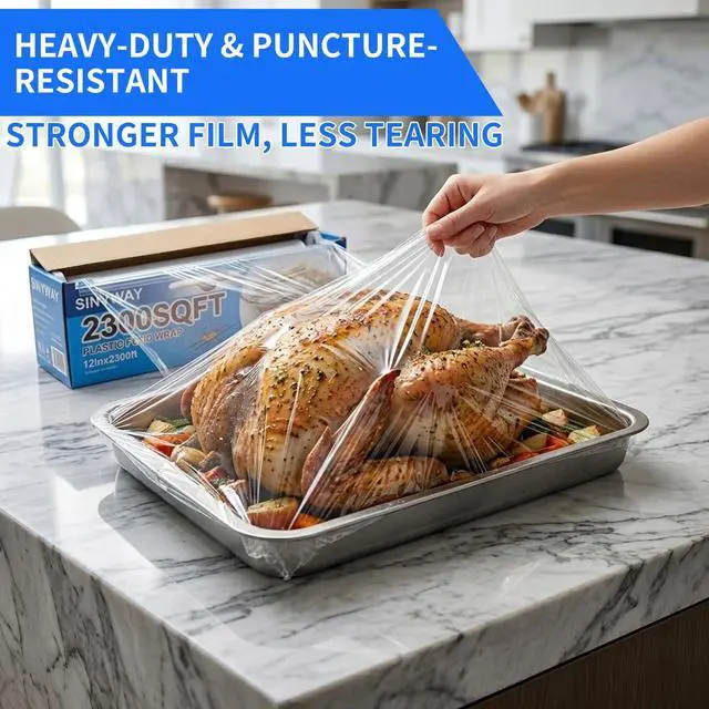 Alt view image 7 of 7 - 12" x 2300 SqFt Plastic Wrap with Slide Cutter, Commercial Size Cling Wrap for Kitchen, Extra-Long Roll with Built-in Roller, Heavy Duty Plastic Food Wrap for Home or Restaurant BPA Free