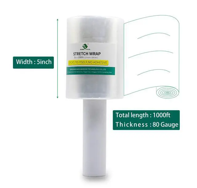 Alt view image 3 of 7 - 4Pack Industrial Mini Clear Stretch Wrap with Handle 5" 1000ft 80 Gauge for Pallet Wrap, Durable Self-Adhering Plastic Wrap for Packing, Moving, Heavy Duty