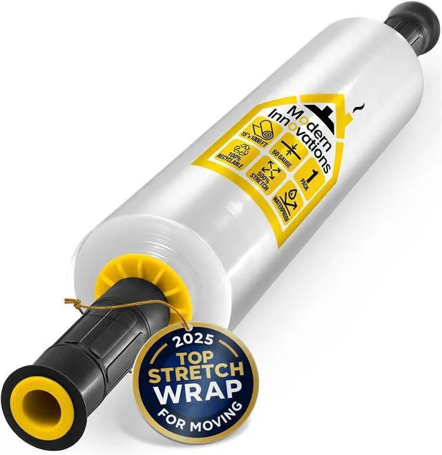 Main image of 15 Inch Clear Stretch Wrap Roll with Handles (1 Roll-1000 Feet) Heavy Duty Shrink Wrap for Moving, Packing Supplies for Wrapping Furniture, Industrial Plastic Pallet Cling