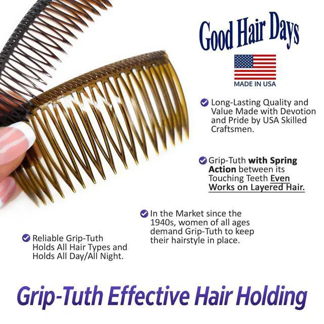 Alt view image 4 of 6 - Grip-Tuth Tuck Combs (2-1.5") Secure Hold for all Hair Types