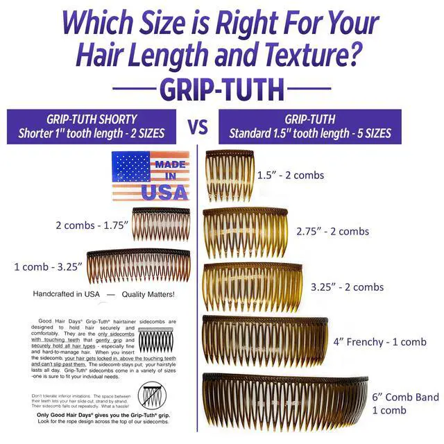 Alt view image 5 of 6 - Grip-Tuth Tuck Combs (2-1.5") Secure Hold for all Hair Types