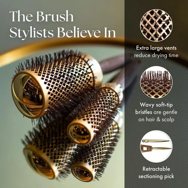 Alt view image 4 of 7 - NanoThermic Ceramic + Ion Round Thermal Hair Brush - Not Electrical - Professional Blowout Brush for Normal to Thick Hair, NT-54 2 1/8"