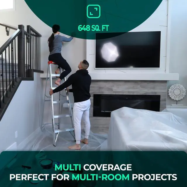 Alt view image 4 of 6 - 6 Pack 12x9 ft Extra Large Plastic Drop Cloth for Painting, Furniture Covers, Painters Plastic Cover, Clear Paint Tarp, Floor Protector, Disposable Paint Drop Cloth, 55% Recycled