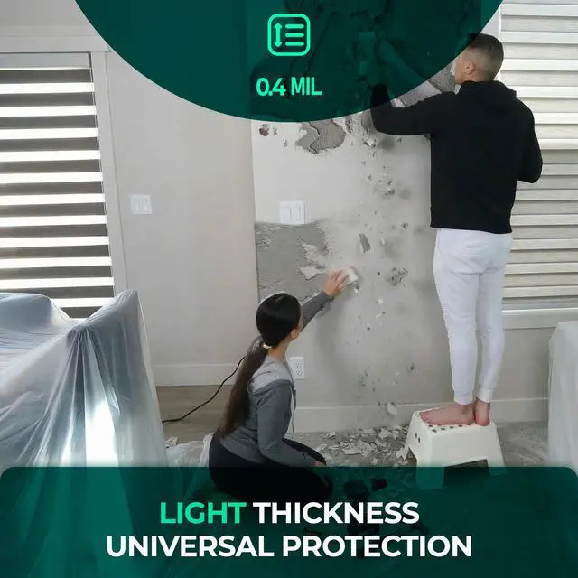 Alt view image 5 of 6 - 6 Pack 12x9 ft Extra Large Plastic Drop Cloth for Painting, Furniture Covers, Painters Plastic Cover, Clear Paint Tarp, Floor Protector, Disposable Paint Drop Cloth, 55% Recycled