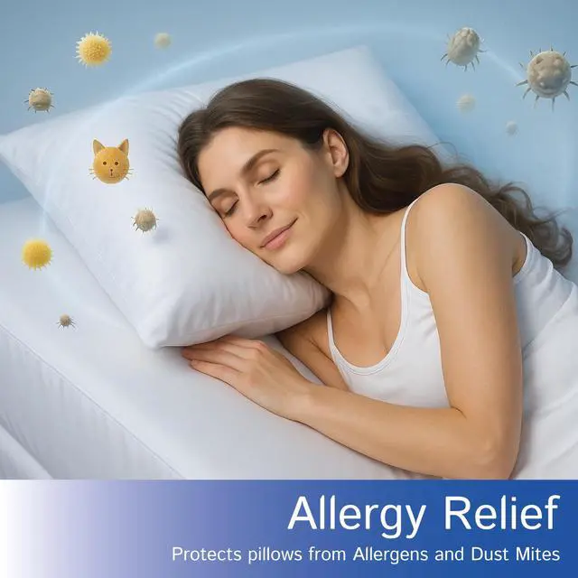 Alt view image 3 of 7 - Queen Size Waterproof Pillow Protectors (Set of 2) Zippered Hypoallergenic Pillowcase Cover Allergen Dust Proof Encasement