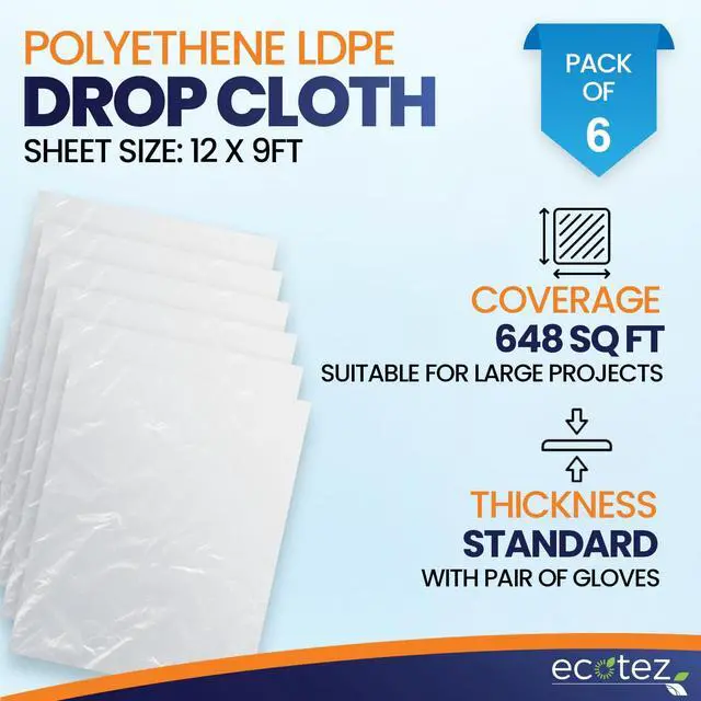 Alt view image 2 of 7 - 6 Pack 12 x 9 ft Extra Large Plastic Drop Cloth for Painting