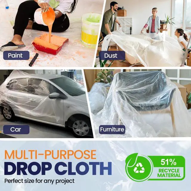 Alt view image 4 of 7 - 6 Pack 12 x 9 ft Extra Large Plastic Drop Cloth for Painting