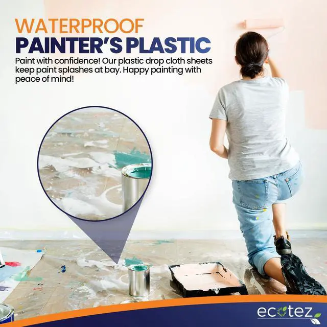 Alt view image 5 of 7 - 6 Pack 12 x 9 ft Extra Large Plastic Drop Cloth for Painting