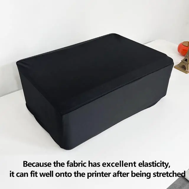 Alt view image 3 of 7 - Universal Elastic Waterproof Printer Dust Cover - Minimalist Black Stretch Fabric Protector with Drawstring Closure & Metal Buckle for Most Printers