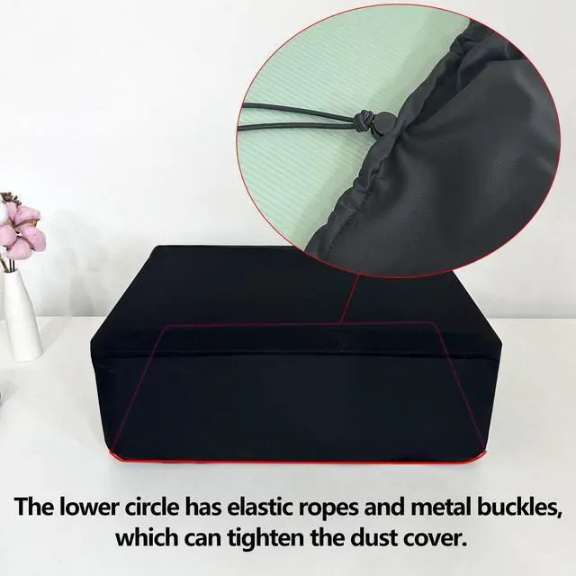 Alt view image 6 of 7 - Universal Elastic Waterproof Printer Dust Cover - Minimalist Black Stretch Fabric Protector with Drawstring Closure & Metal Buckle for Most Printers