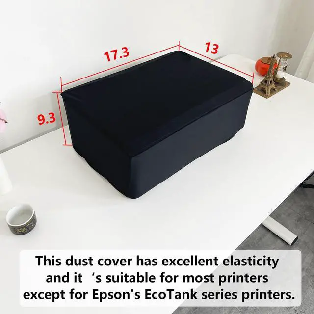 Alt view image 2 of 7 - Universal Elastic Waterproof Printer Dust Cover - Minimalist Black Stretch Fabric Protector with Drawstring Closure & Metal Buckle for Most Printers