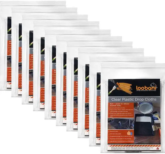 Main image of 10 Piece Painter Plastic Drop Cloths Sheet,Waterproof Anti-dust Cover,9x12 Feet Disposable Tarp for Painting for Couch/Furniture Cover