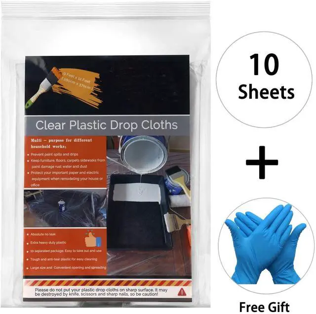 Alt view image 2 of 7 - 10 Piece Painter Plastic Drop Cloths Sheet,Waterproof Anti-dust Cover,9x12 Feet Disposable Tarp for Painting for Couch/Furniture Cover