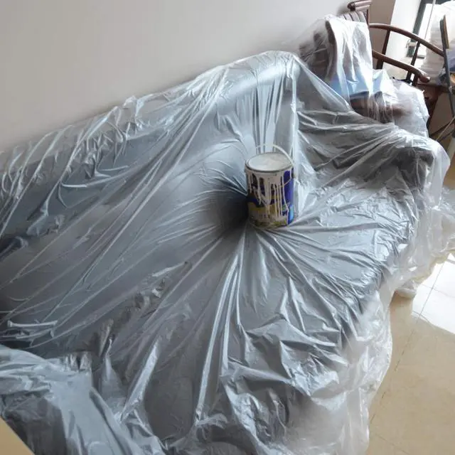 Alt view image 5 of 7 - 10 Piece Painter Plastic Drop Cloths Sheet,Waterproof Anti-dust Cover,9x12 Feet Disposable Tarp for Painting for Couch/Furniture Cover
