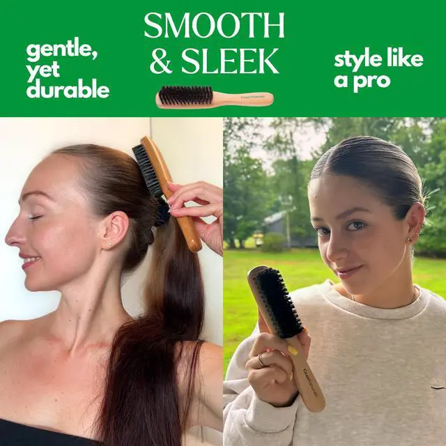 Alt view image 5 of 7 - Boar Bristle Slick Back Hair Brush - Large Soft/Medium Smoothing Hairbrush to Style, Polish, & Lay Hair Down Flat to Create a Sleek Frizz Free Hairstyle for Women and Men