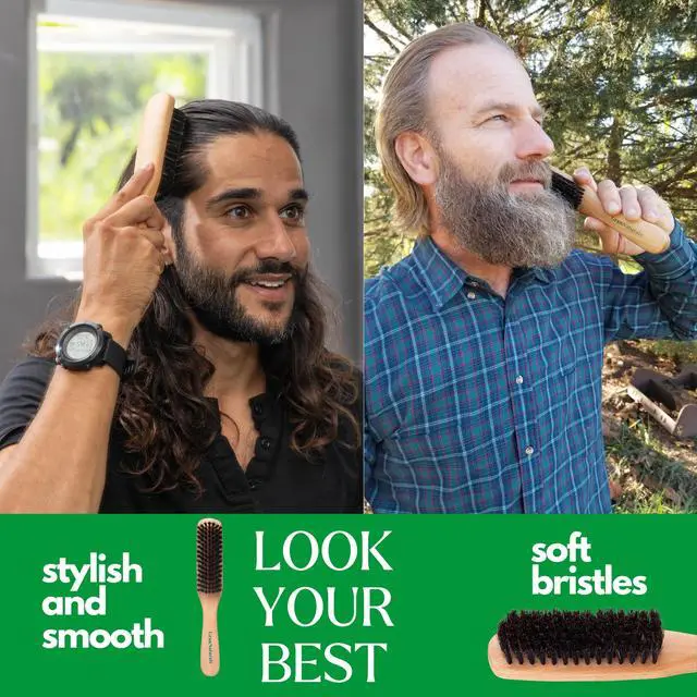 Alt view image 6 of 7 - Boar Bristle Slick Back Hair Brush - Large Soft/Medium Smoothing Hairbrush to Style, Polish, & Lay Hair Down Flat to Create a Sleek Frizz Free Hairstyle for Women and Men