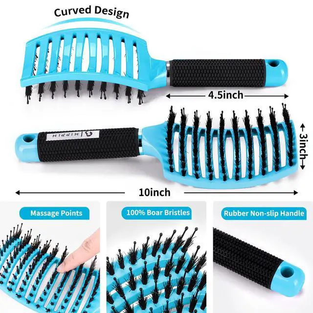 Alt view image 2 of 7 - Boar Bristle Hair Brush Set of 2, Detangling Smoothing for Wet & Dry