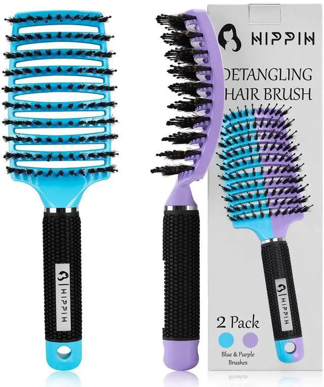 Main image of Boar Bristle Hair Brush Set of 2, Detangling Smoothing for Wet & Dry